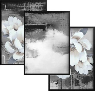 OEM Conjunto De P&oacute;sters Conjunto De Pared Cuadros De Pared Flores Blancas Para La Sala De Estar