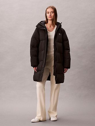 Calvin Klein Abrigo De Plumas Con Capucha Y Cintur&oacute;n Con Logo