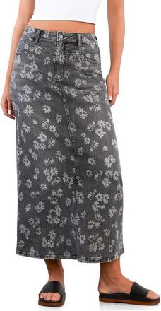 HINT OF BLU Floral Denim Maxi Skirt in Grey Floral Denim at Nordstrom, Size 28