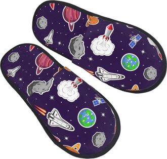 Generic Rocket Satellite Women Men Sliders Warm House Slippers Non-Slip House Shoes For Winter Bedroom Outdoor M