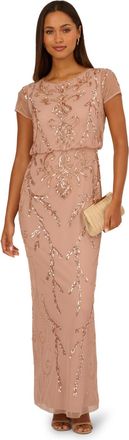 Adrianna Papell Womens Studio Bead Blouson Long Dress - Pink - Size 12 UK