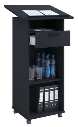 ebuy24 Consola De Altavoz M&oacute;vil Vcm Wood Dimensiones Aprox. Al. 108 A 120 Cm X An. 60 Cm X P. 50 Cm Escritorio De Pie Con Rodillos Rollable Con Caj&oacute;n Mesa De