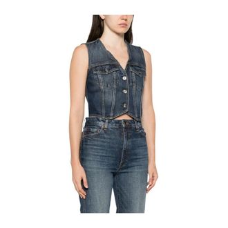 Liu Jo Jassen, Dames, Blauw, S, Katoen, Washed Cotton Vest
