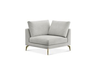 Castlery Lena Corner Sofa Customized, Performance Classic Twill Medium Grey Brass Legs, Spill Resistant, Removable Covers for Sofas