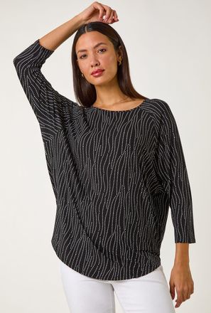 Roman Swirl Spot Print Stretch Top