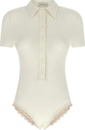 Magda Butrym Polo bodysuit met kanten details - Dames - Bodies - Wit - 2XS - Tops