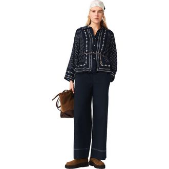 Maje Flowing printed shirt in Navy Dot Bandana Print at Nordstrom, Size X-Small