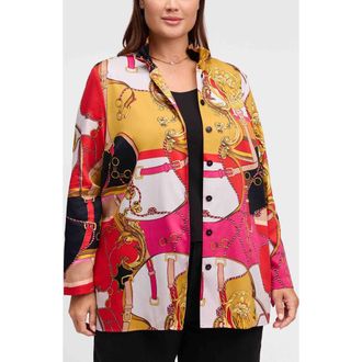 Foxcroft Carolina Cotton Sateen Button-Up Shirt in Black Multi at Nordstrom Rack, Size 2X