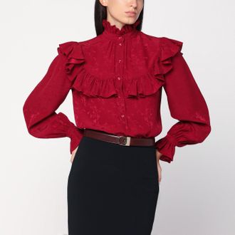 Saint Laurent Camicia rossa in seta damascata