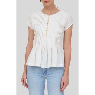 ZOE AND CLAIRE Pintuck Pleat Peplum Top in Ivory at Nordstrom, Size X-Small