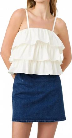 French Connection Aimee Tiered Ruffle Top In Porcelain Cream