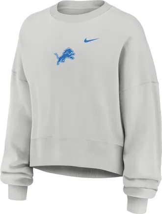 Nike Detroit Lions Primetime Phoenix Nike Womens NFL Oversized Pullover Crew in Grey | 01D70BB9J-CSV