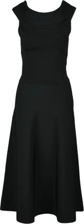 Fabiana Filippi Wijdvallende Lange Jurk Boothals Tuniek - Dames - Casual kleedjes - Zwart - M - Polyester - Kleedjes