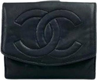 Chanel Pre-owned Coco Mark Lambskin Wallet - Dames - Vintage Accessoires - Zwart - ONE Size - Leer - Vintage