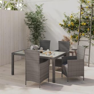 vidaXL Set De Comedor De Jard&iacute;n 5 Pzas Y Cojines Rat&aacute;n Sint&eacute;tico Gris Vidaxl