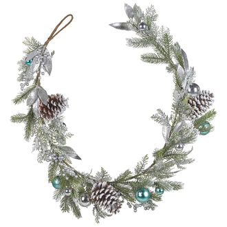 Beliani Guirnalda Artificial De Navidad Decoraci&oacute;n De Interior 150cm Verde Y Plata Lleida