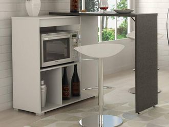 Vente-Unique Swivel Bar Unit With Storage - White & Anthracite - SATURNE in Grey