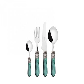 Bugatti Set posate 24 pezzi in astuccio di legno Oxford ghiera argento antico Verde Madreperla Bugatti