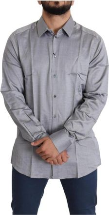 Dolce & Gabbana Grijze Klassieke Pasvorm Overhemd - Heren - Casual Overhemden - Grijs - XS - Katoen - Overhemden