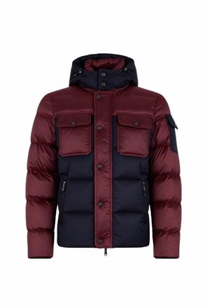 Moorer Mens Hooded Color Block Down Jacket In Cardinaleblu