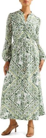 Ever New Penelope Printed Long Sleeve Maxi Shirtdress in Green Penola Tile at Nordstrom Rack, Size 10