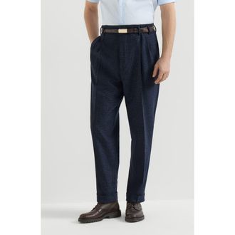 Brunello Cucinelli Comfort wool and cashmere Prince of Wales flannel trousers with double pleats in Blue at Nordstrom, Size 54 It