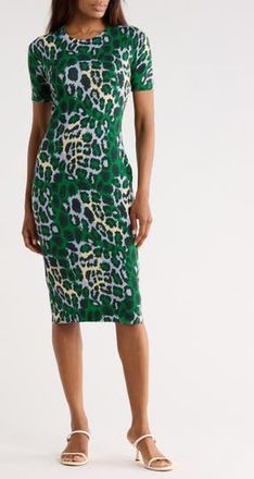 Diane Von F&uuml;rstenberg Florence Short Sleeve Cotton & Silk Midi Dress in Jungle Cat Large Printed at Nordstrom Rack, Size Xx-Small