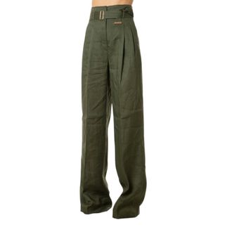 Max Mara Wide Trousers, female, Green, Size: M Pantalone in lino