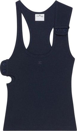 Courr&egrave;ges Spin Cut-Out Geborduurd Logo Top - Dames - Tops zonder mouwen - Blauw - S - Tops