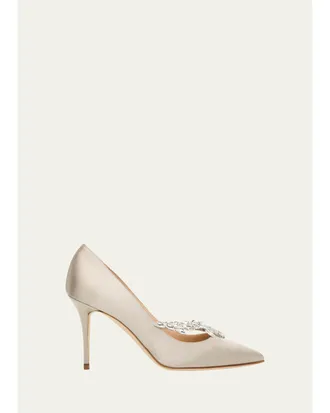 Manolo Blahnik 90mm Nadira Embellished Satin Pumps