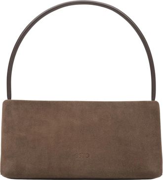 Estro & Luminara Tassen, Dames, Bruin, ONE Size, Leer, Bruine Velours Schoudertas voor vrouwen