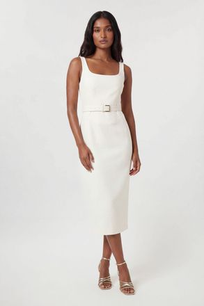 Karen Millen Womens Compact Stretch Tailored Pencil Midi Dress - White - Size 16 UK