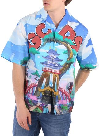 GCDS Mens One Piece Land Of Wano Graphic Bowling Shirt, Size X-Small