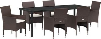 vidaXL Garden Dining Set with Cushion 7 pcs Brown Poly rattan vidaXL
