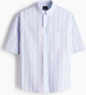 H&M Relaxed-fit short-sleeved oxford shirt in Blue/striped at Nordstrom, Size Xx-Large