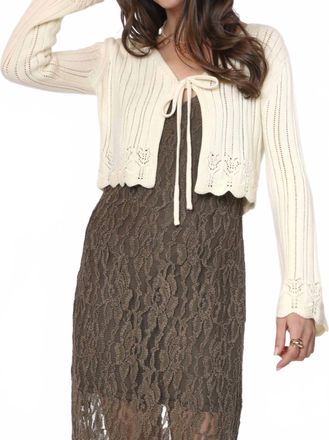 Sadie & Sage Chamomile Front Tie Cardigan In Ivory
