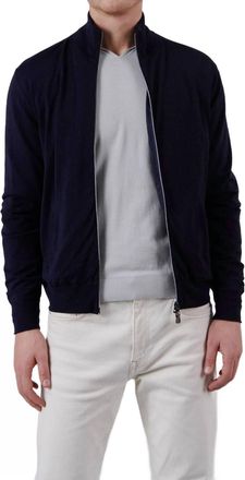 Fedeli Paros Reversible Full Zip Stretch Bomber Sweater In Navy