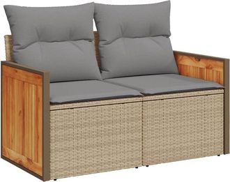 vidaXL Sof&aacute; De Jard&iacute;n Con Cojines De 2 Plazas Rat&aacute;n Sint&eacute;tico Beige Vidaxl