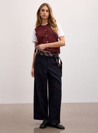 Icone Womens Tie-belt stretch twill barrel-leg pant