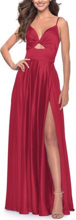 La Femme Satin A-Line Gown with Cut Out and Twist Bodice in Red at Nordstrom, Size 12