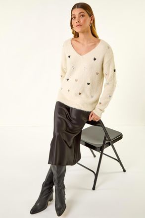 Roman Sequin Heart Fluffy Knit Jumper