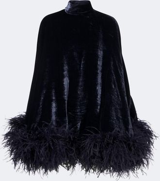 Taller Marmo Vegas feather-trimmed velvet minidress