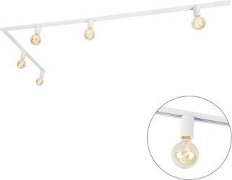 QAZQA Moderno Sistema De Carril Moderno Monof&aacute;sico 5 Luces Con Casquillo E27 Blanco - Jeana Acero /aluminio Alargada Adecuado Para Led Max. 5 X 15 Watt - Qa