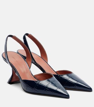 Amina Muaddi Holli croc-effect leather slingback pumps