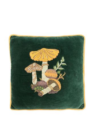Les-Ottomans Embroidered Velvet Cushion Mushrooms Ebc40