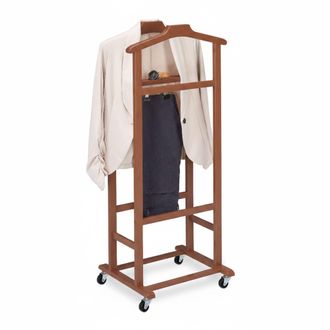 Relaxdays Relaxdays Valet Con Ruedas, Silencioso, Bamb&uacute; Premium, Para Dormitorio, Hbt: 107 X 47 X 37 Cm, Marr&oacute;n