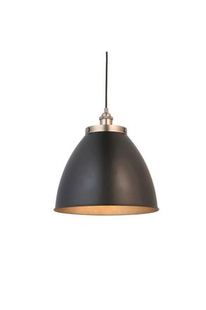 Netlighting Franklin Single Pendant Ceiling Lamp Aged Pewter Plate Matt Black Paint in Grey