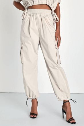 Lulus Coolest Cutie High-Rise Cargo Jogger Pants In Beige