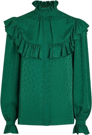 Saint Laurent Paisley-jacquard Silk Blouse - Green Other - 38 (UK10 / S)