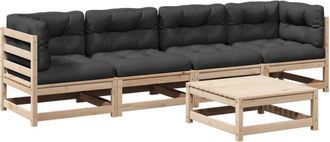 vidaXL Juego De Sof&aacute;s De Jard&iacute;n 5 Pzas Con Cojines Madera Maciza Pino Vidaxl